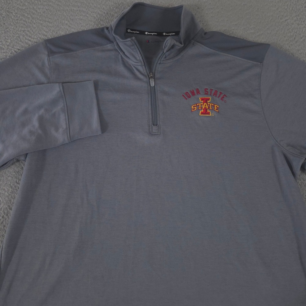 Champion Pullover Mens Large Grey Iowa State Cyclones NCAA Performance 1/4 Zip